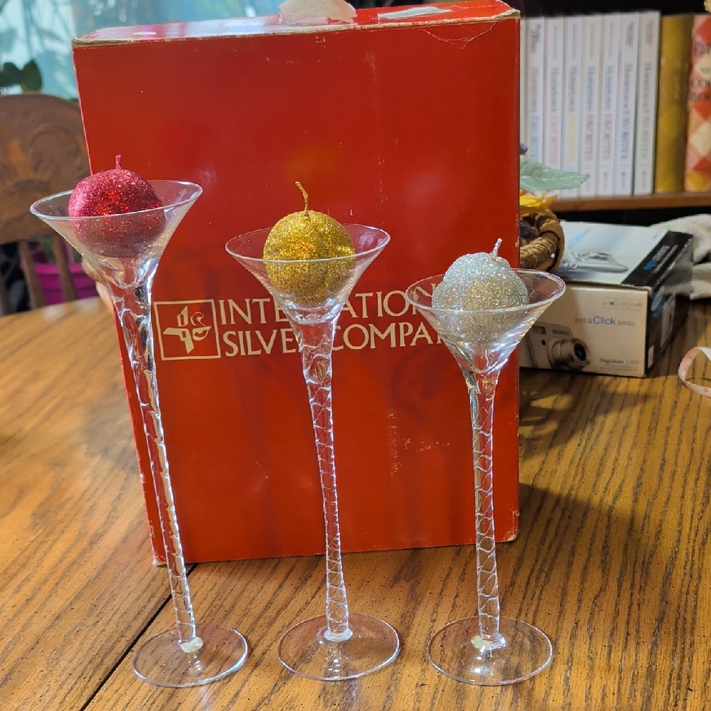 International Silver Company Glitter Martini Candle Holders - Red, Gold, Silver